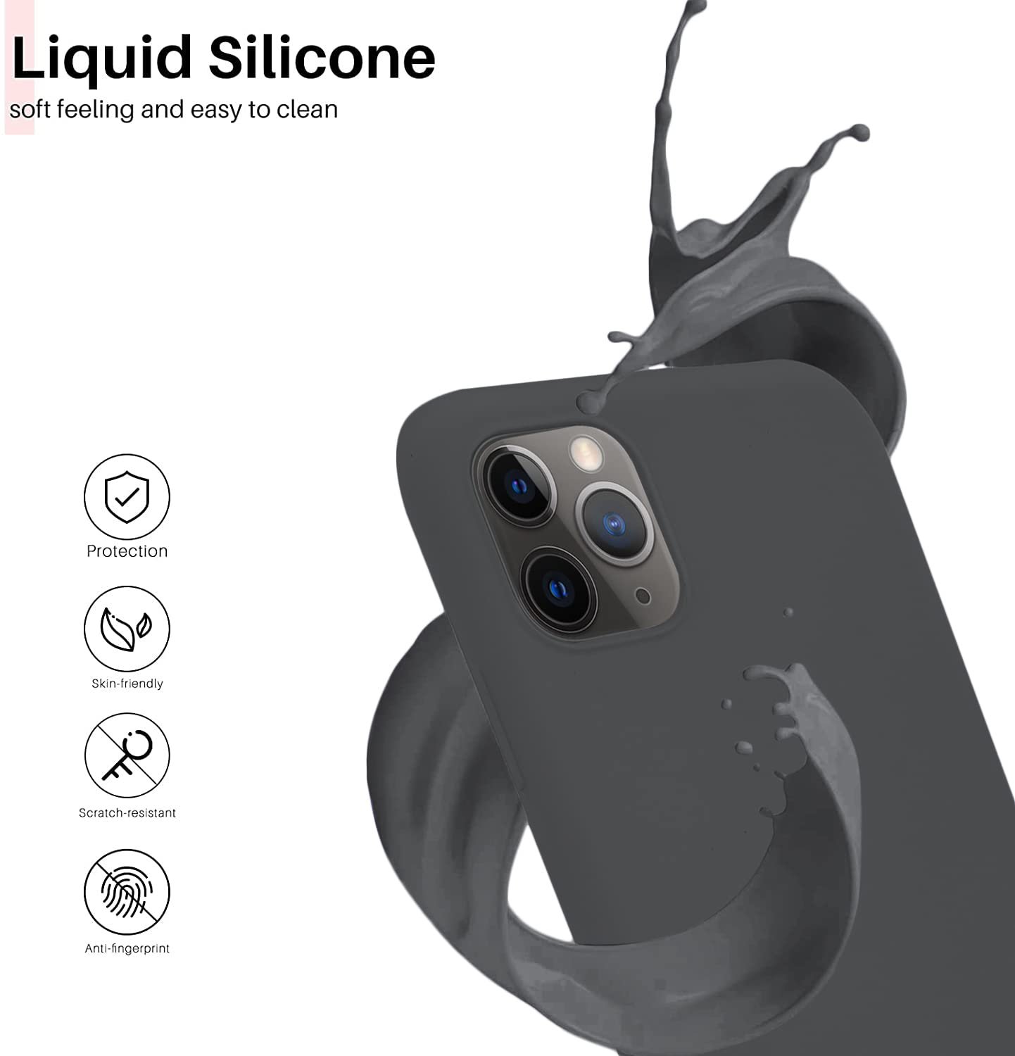 610jbu6f2yl. sl1500 VONZEE Microfiber Candy Case Compatible for iPhone 11 Pro Max Smooth Touch Cushion Liquid Soft Silicone Gel Rubber Phone Cases Non-Slip Full Body Protective Shockproof Back Cover| (Space Grey)