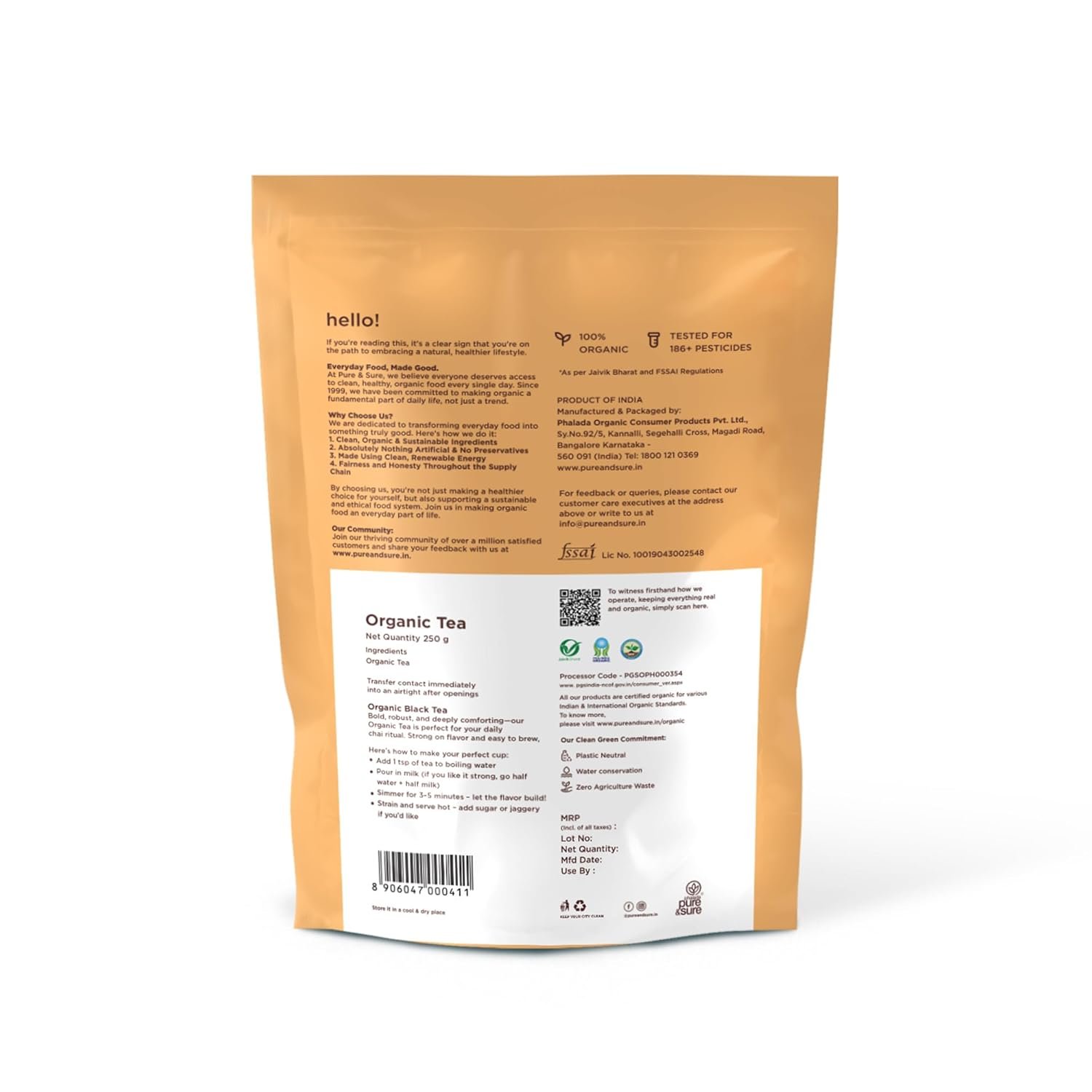 6139aukz jl. sl1500 Pure & Sure Organic Black Tea Powder | 100% Certified Organic Assam Leaves | Steam-Sterilized | Sustainably Sourced | 250 g