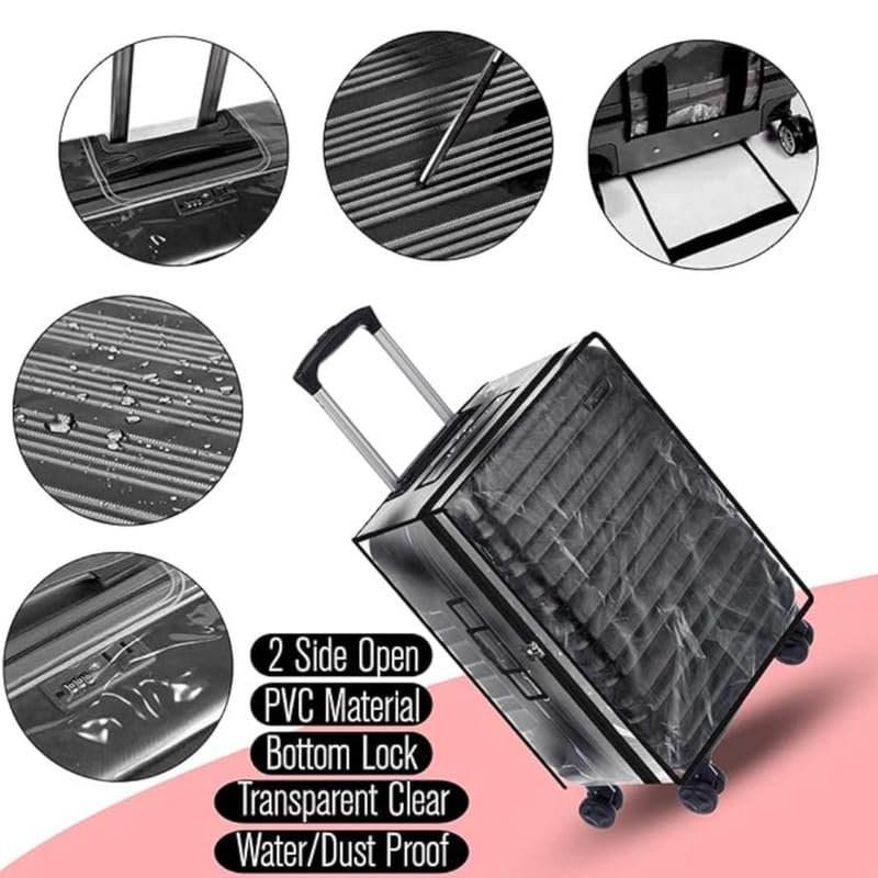 613o2ctc8dl Craft Bazar Transparent PVC Luggage Cover Set for 20 Inch Trolly Suitcase Waterproof Dustproof Elastic Travel Bag Cover with Handle Opening Reusable Clear Suitcase Protector for Checked & Cabin Bags