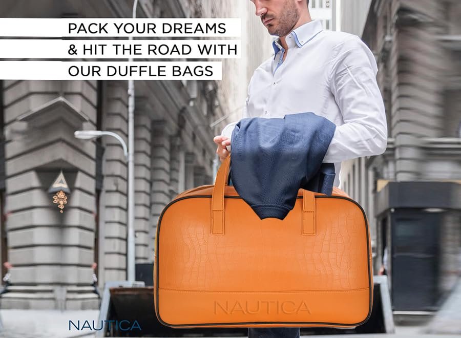 61c9nchyqml Nautica Duffle Bag for Travel|Stylish Leatherette Cabin Luggage| Compact and Comfortable for Travelling|for Weekend Trip & Gym Duffle Bag |Suitable for Men and Women, 25 L, Tan