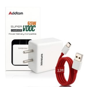 Addtam 65W Supervooc Fast Charger with C-Type 1M Cable|65w USB C Charge Compatible with OnePlus/Realme/Oppo/Redmi/Xiaomi/Poco/iQOO/Samsung/Motorola|Supports Dart/Dash/Warp/Vooc|65-watt Charging