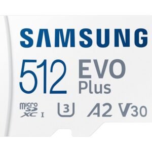 Samsung EVO Plus 512GB Micro SDXC w/SD Adaptor, Up-to 160MB/s, Expanded Storage for Gaming Devices, Android Tablets and Smart Phones, Memory Card, MB-MC512SA/IN