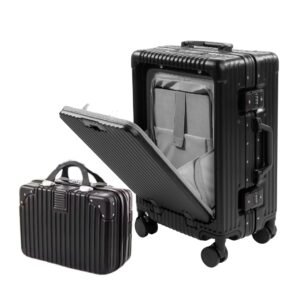 PYB Quest Pro Cabin Zipless Aluminium+ PC Suitcase Trolley Bag with Vanity/Kids Bag/Makeup kit, Laptop Sleeve, USB Port, Mobile-Cup Holder, Hooks, TSA Lock, Noiseless 360° 8 Wheels (White)