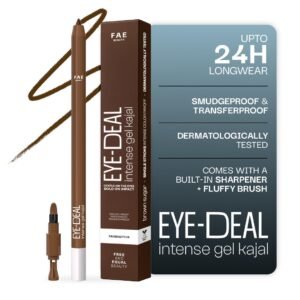FAE Beauty 24Hr Longstay Eye-Deal Intense Gel Kajal -Smudgeproof, Waterproof, With Built-in Sharpener & Fine Bristle Brush| Matte Finish | One Swipe Application, Non-Irritant, Ophthalmologically & Dermat Tested - Brown Sugar