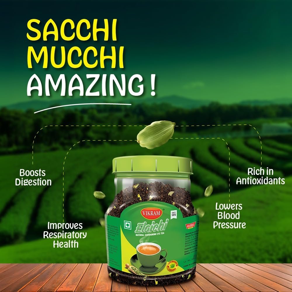 61xvmiwqbwl. sl1000 VIKRAM Elaichi CTC Tea | 100% Natural Ground Cardamom blended with Assam Tea | Flavorful, and Aromatic Blend Perfect for a Bold and Refreshing Brew | Premium Black Powder | No Added Essence – 750 gram