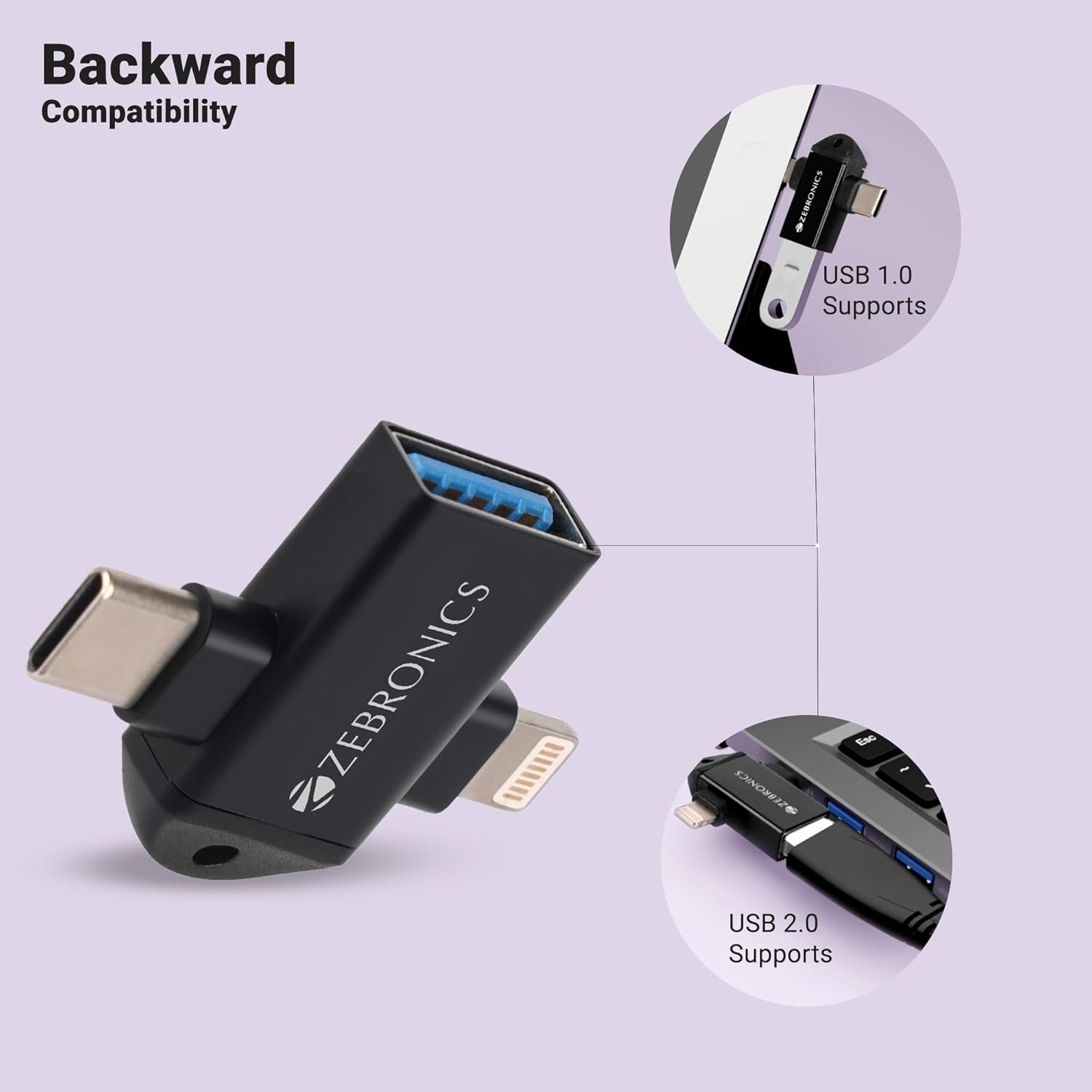 61yvumdsjgl. sl1500 ZEBRONICS OTG2, 2 in 1 Lightning | Type C – USB OTG Converter, USB 3.0, Backward Compatible, Speeds Upto 5Gbps, Compatible with iPhone, iPad, Android, Laptop