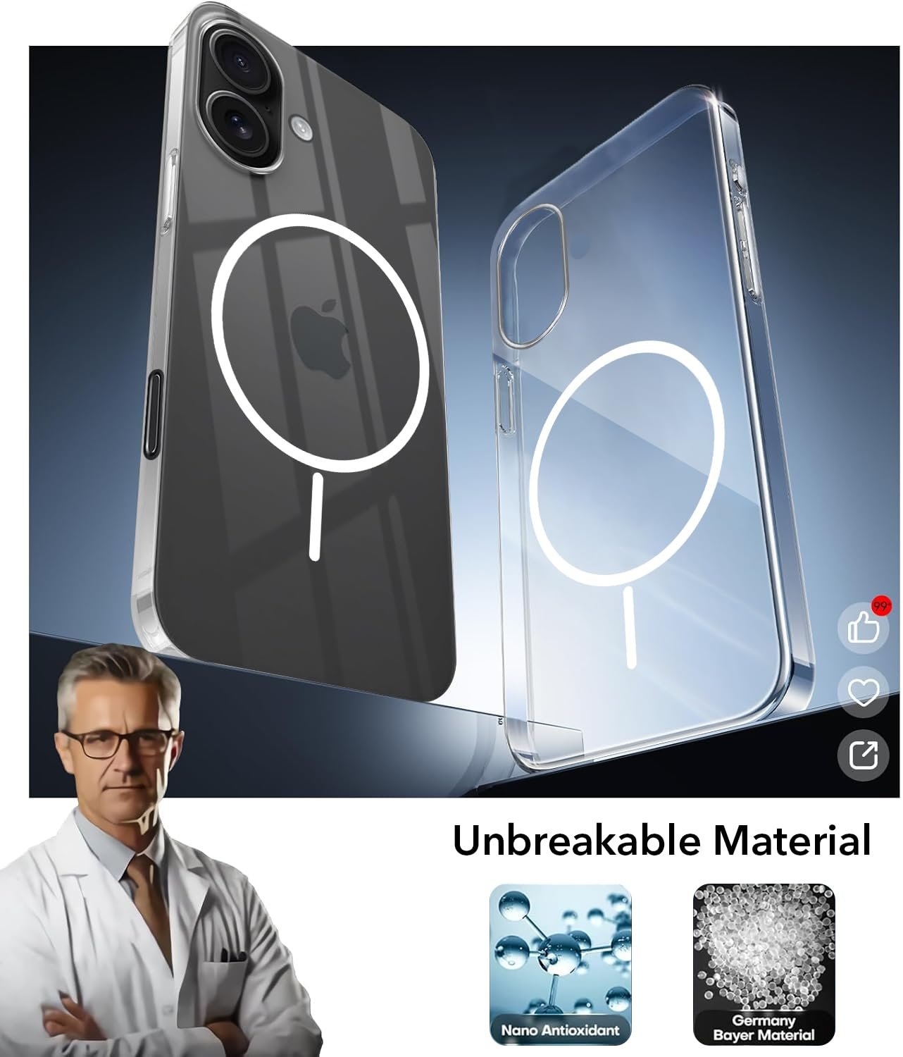61a6pbz2tcl. sl1500 Jkobi Back Cover Case for Apple iPhone 16 Plus (Crystal Clear Case | MagSafe Wireless Charging Support | Hard Anti Yellow | Camera Protection Bump)