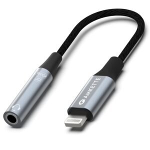 Amkette Adapt Lightning to 3.5mm Audio Jack Connector | DAC Chipset | PVC Fabric Braided Cable | Compatible with iPhones & iPad with Lightning Port | Premium Aluminum Build | Plug & Play