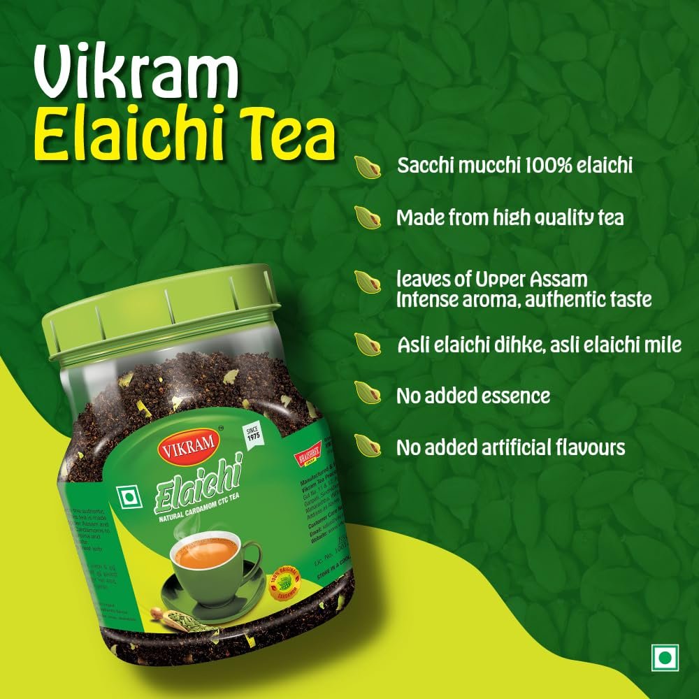 61efrui638l. sl1000 VIKRAM Elaichi CTC Tea | 100% Natural Ground Cardamom blended with Assam Tea | Flavorful, and Aromatic Blend Perfect for a Bold and Refreshing Brew | Premium Black Powder | No Added Essence – 750 gram
