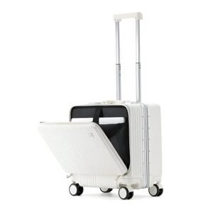 PYB Cruise Premium Zipless Alumunium Frame PC overnighter Trolley Bag Laptop Compartment USB Charging Port keyless TSA Lock 360 Degree Rotating 8 Spinner Wheels Mobile Holder Cup Holder (White)