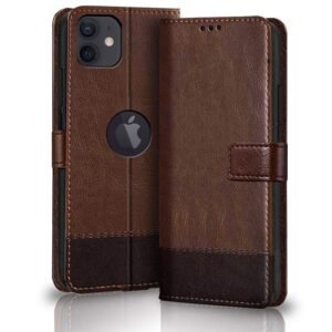 TheGiftKart Flip Back Cover Case for iPhone 12/12 PRO | Dual-Color Leather Finish | Inbuilt Stand & Pockets | Wallet Style Flip Back Case Cover for iPhone 12/12 Pro (Brown & Coffee)