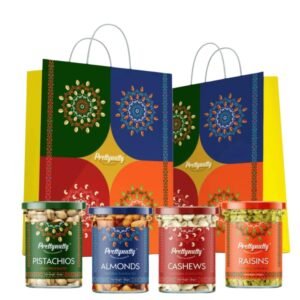 PrettyNutty Diwali Dry Fruits Gift 400g (Almonds, Cashews, Pistachios, Raisins - 100 Each) | Premium Healthy Hamper for Family & Friends