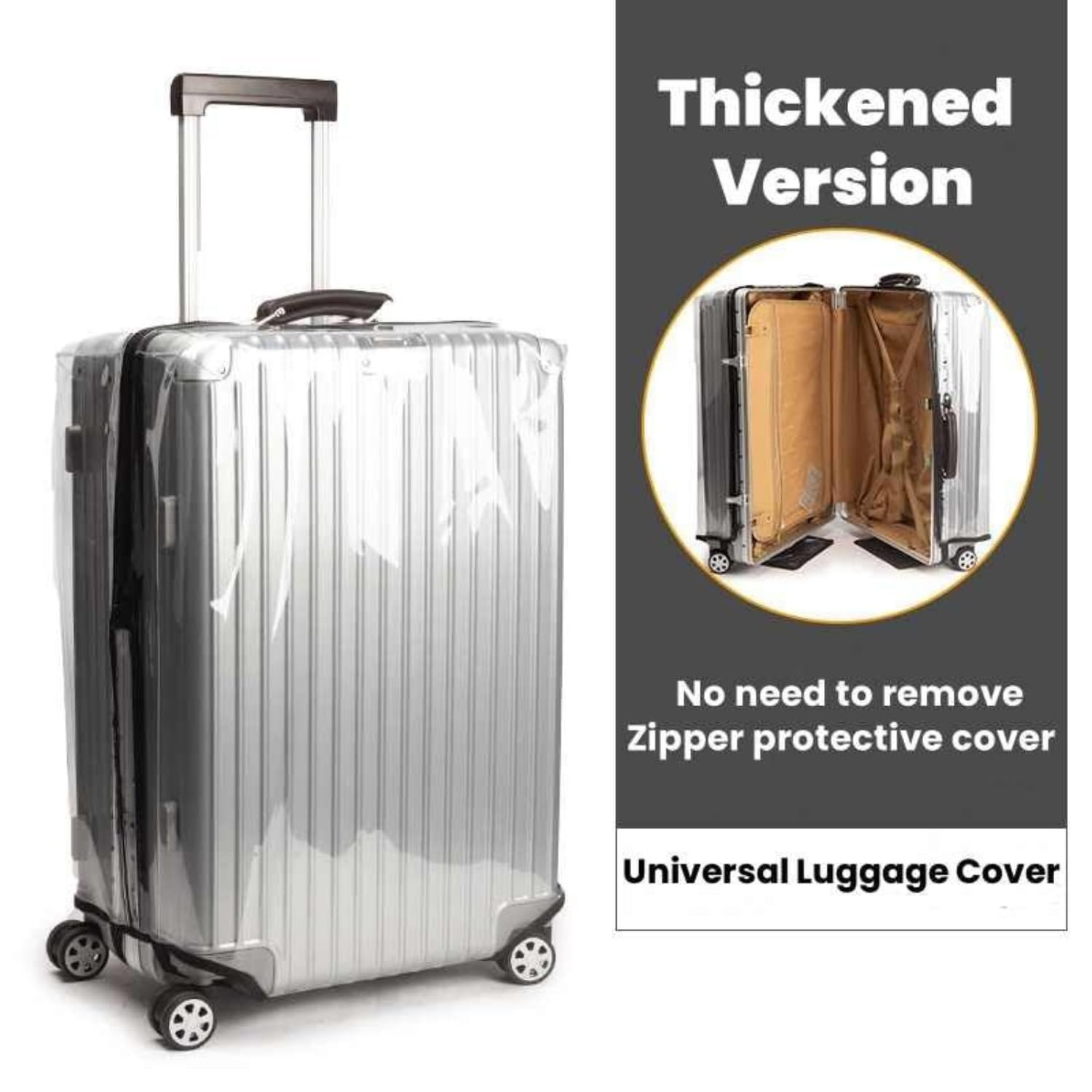 61kemmshsll. sl1500 Suitcase Cover for Hard Luggage | 28 Inch Transparent PVC Fabric Trolley Bag Cover with Zipper | Waterproof Dustproof Travel Bag Protector 70x49x33 cm