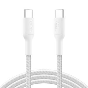 Belkin Apple Certified USB-C to USB-C Braided Nylon Cable 2 Meter | Fast Charging Cable | Type C Charger Cable for iPhone 17, 16, Galaxy S25, Pixel 9, MacBook, iPad Pro | 2 Years Warranty | White