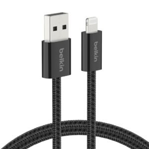Belkin Apple Certified Nylon Braided USB A to Lightning Cable 1.5 Meter - MFi Certified Apple Charger USB C Cable - Fast Charging for iPhone 14, iPhone 13, iPad, Air Pods - Black