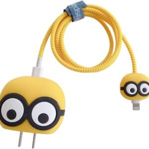 Protective Case for Apple 20W iPhone USB-C Power Adapter Charger and USB Lightning Cable | 3D Cartoon Saver Accessory Case for iPhone Charger (Henchman), Yellow