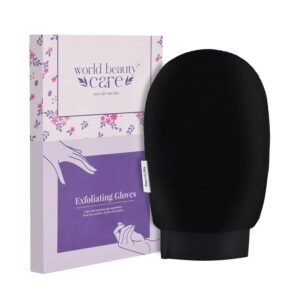 WBC Body Exfoliating Glove - Pure Viscose Fibre, Double-Layered Exfoliating Body Glove for Dead Skin, Tan Removal for Face and Body by WORLDBEAUTYCARE (Black)