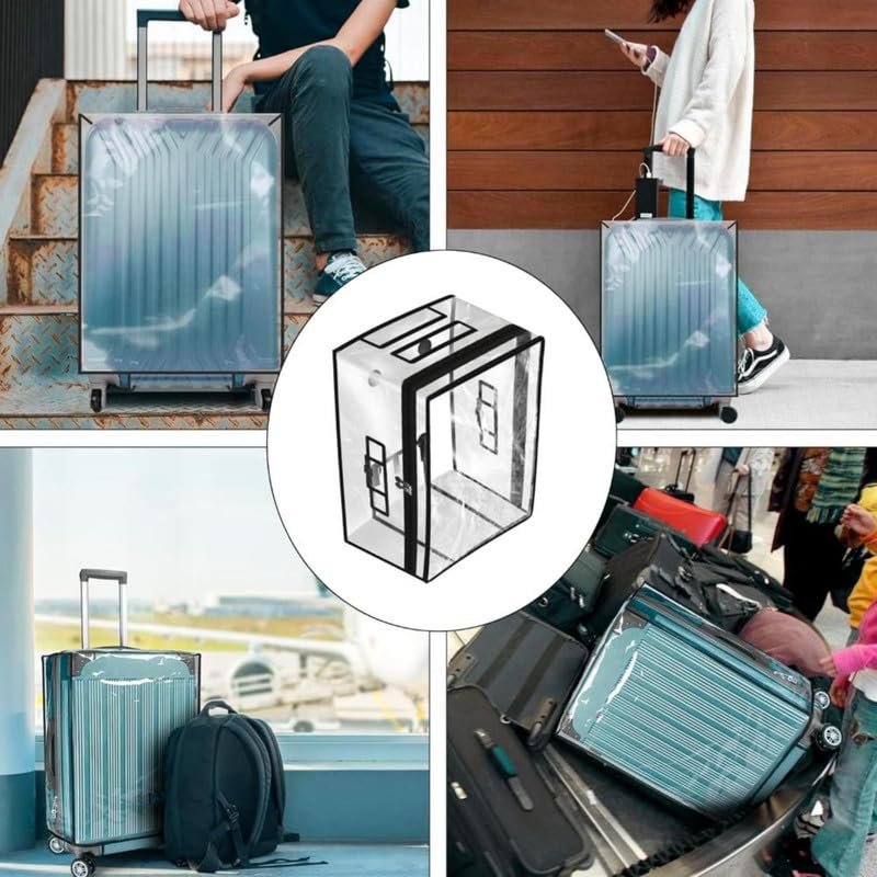 61vkqfnfhll Craft Bazar Transparent PVC Luggage Cover Set for 20 Inch Trolly Suitcase Waterproof Dustproof Elastic Travel Bag Cover with Handle Opening Reusable Clear Suitcase Protector for Checked & Cabin Bags