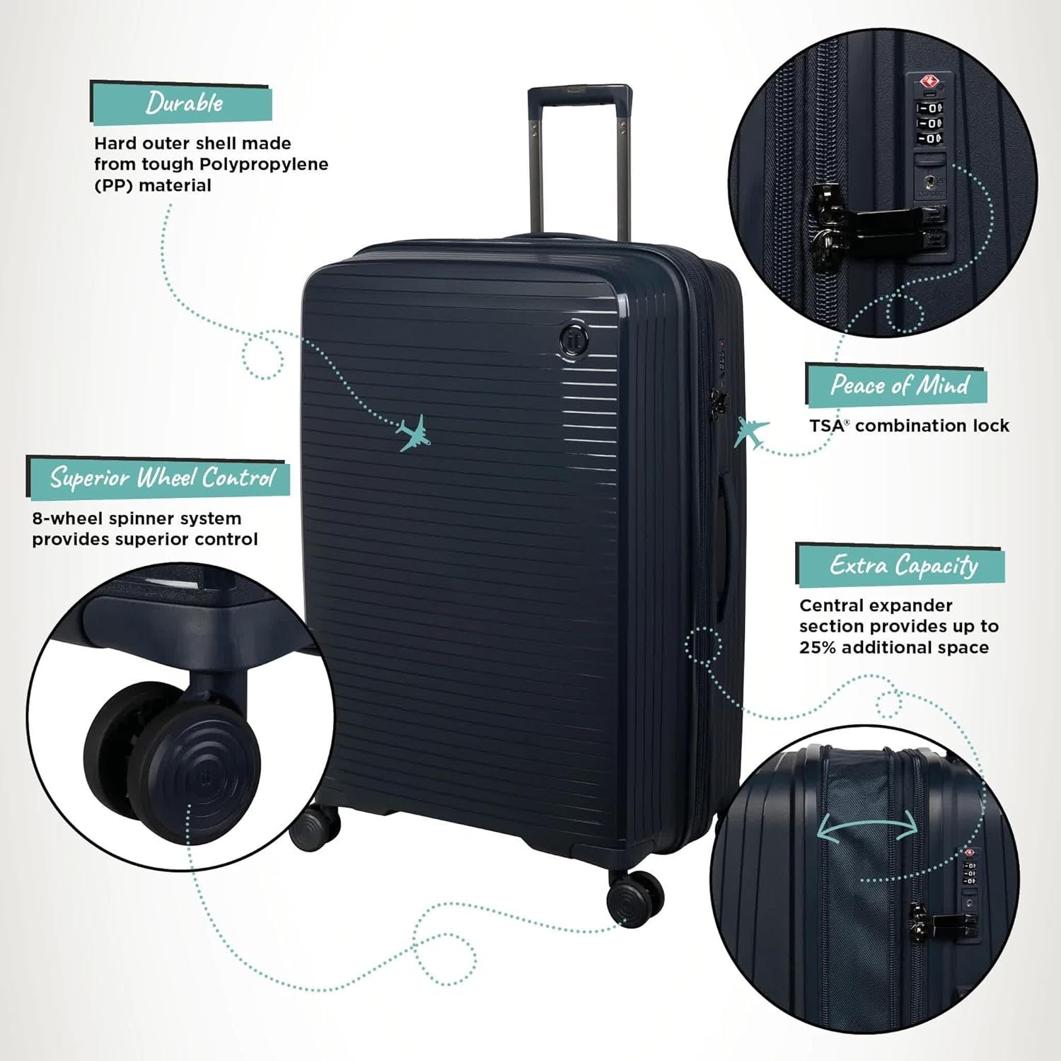 71 sfzlaj9l. sl1500 it luggage Spontaneous Blue Cabin-20 inches Expandable Anti-Theft Zipper Polypropylene Hardsided with TSA Lock 8 Wheel Trolley Bag