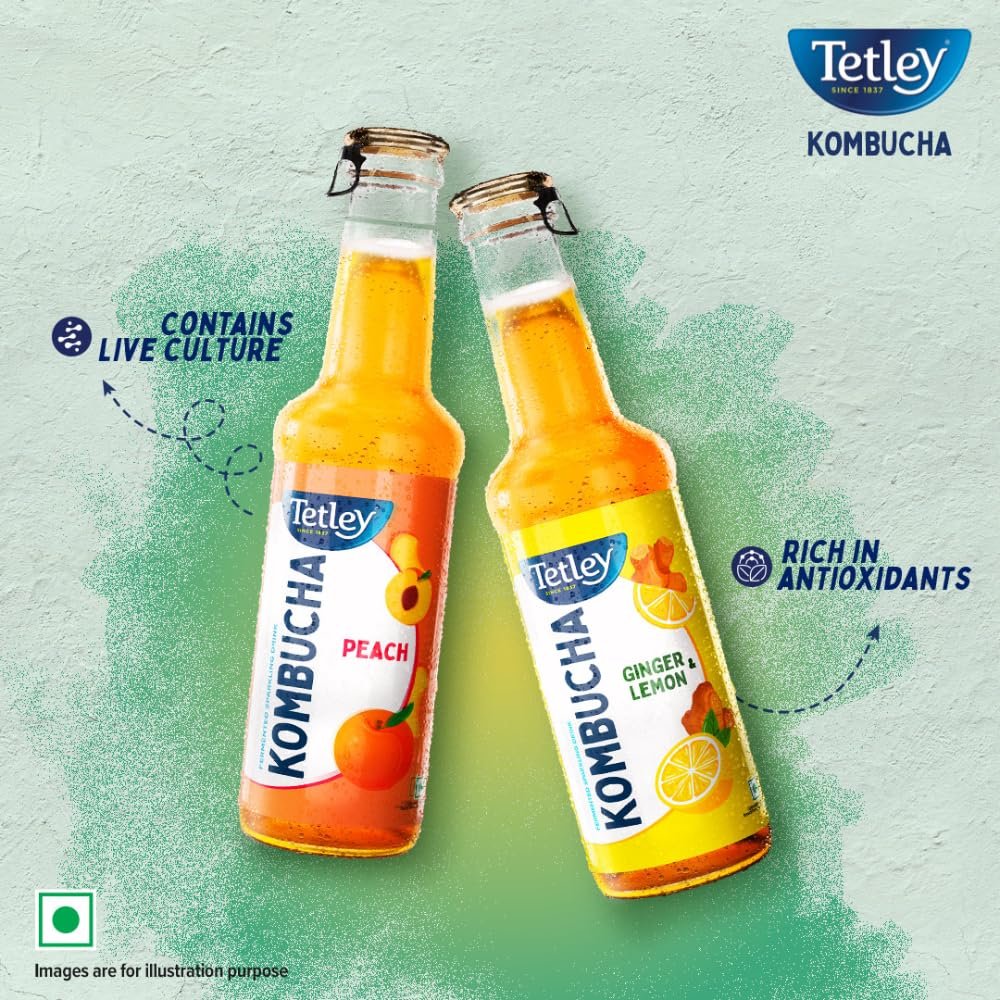 713yzuvf l. sl1000 Tetley Kombucha Ginger Lemon, Fermented Tea, With Live Culture, Rich in Antioxidants, 265ml