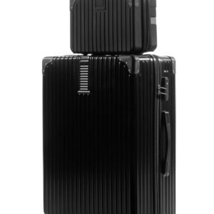 PYB Turismo - Suitcase Trolley Bag, Detachable Vanity/Makeup/toiletries Bag, Anti-Theft Lock, Anticollision Corners, Noiseless 360° Rotating 8 Wheels (Black, Cabin 20 inch)
