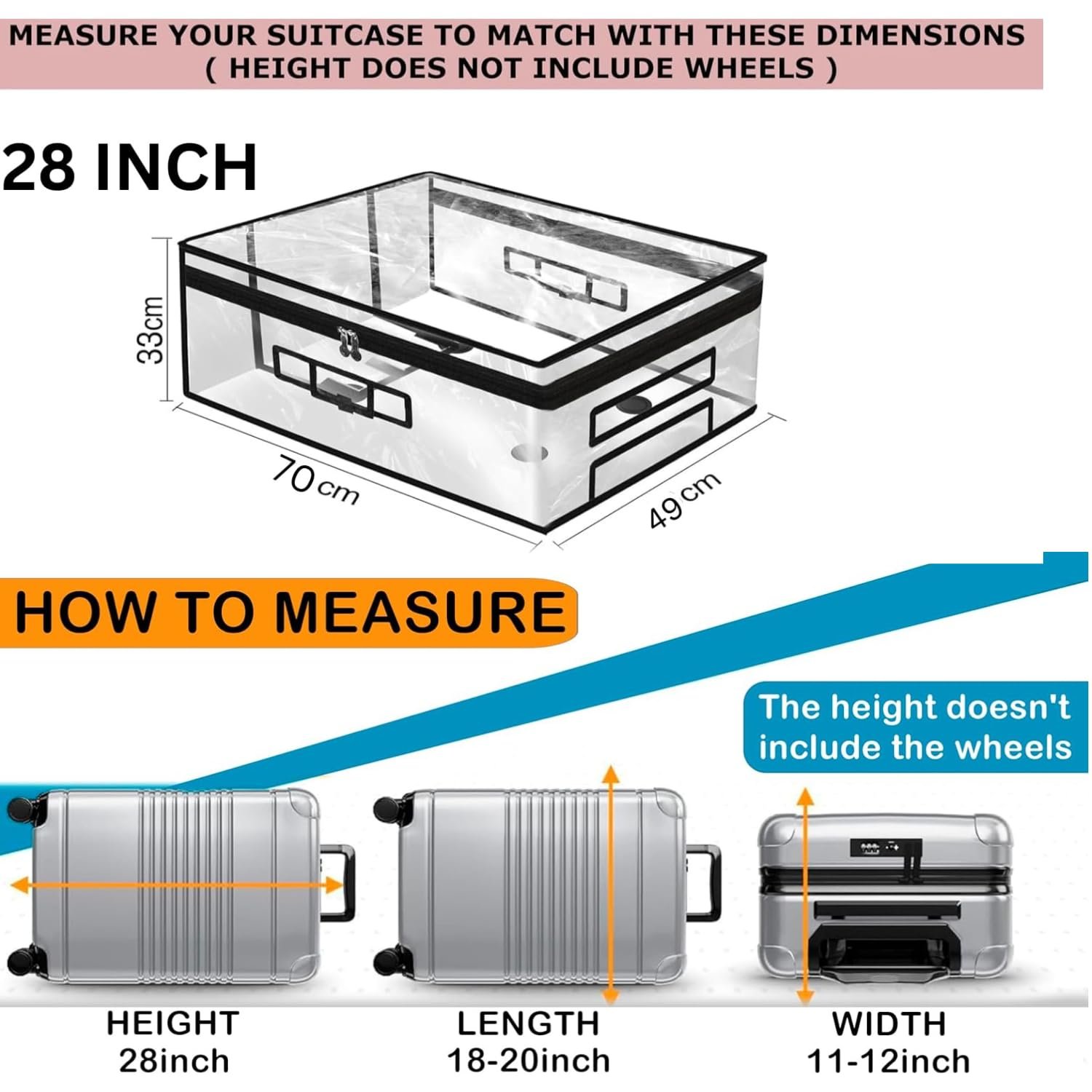 71am0yrthel. sl1500 Suitcase Cover for Hard Luggage | 28 Inch Transparent PVC Fabric Trolley Bag Cover with Zipper | Waterproof Dustproof Travel Bag Protector 70x49x33 cm