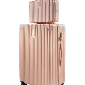 PYB Turismo - Suitcase Trolley Bag, Detachable Vanity/Makeup/toiletries Bag, Anti-Theft Lock, Anticollision Corners, Noiseless 360° Rotating 8 Wheels (Peach Pink, Check-in Medium 24 inch)