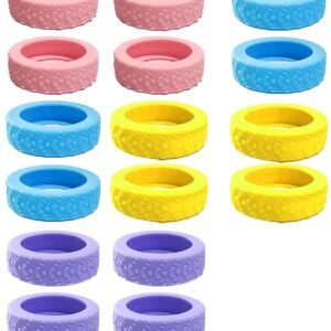 AGMITRAKA Trolley Suitcase Wheel Protectors 16PCS Durable Bag Covers for Trolley Suitcase Universal Fit Cover Luggage Guards Spinner Wheels for Shockproof (16) Pink/Blue/Yellow/Purple.