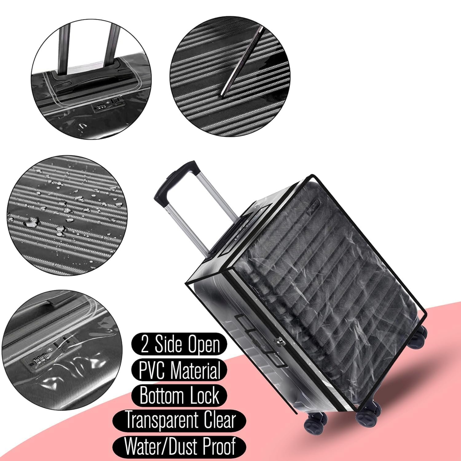 71jalr3eool. sl1500 Suitcase Cover for Hard Luggage | 28 Inch Transparent PVC Fabric Trolley Bag Cover with Zipper | Waterproof Dustproof Travel Bag Protector 70x49x33 cm