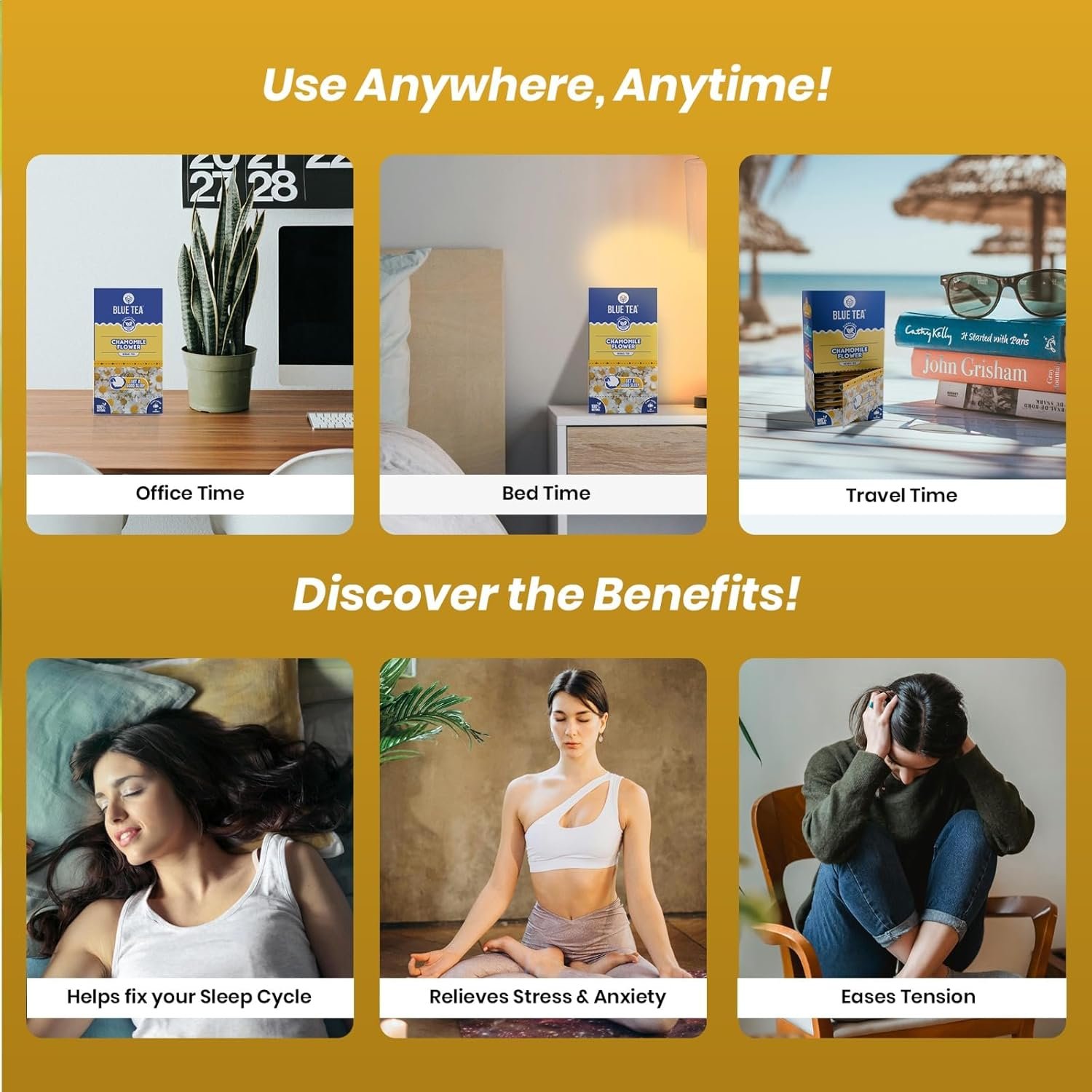 71kgsscn1il. sl1500 BLUE TEA – Chamomile Tea For Sleep – 25 Tea Bags – Plant Based | Get a good Sleep | Relaxation | Stress Relief | Caffeine Free – Flower Based – Herbal Tea | Single Tear Tea Box | Easy Pull Sachets