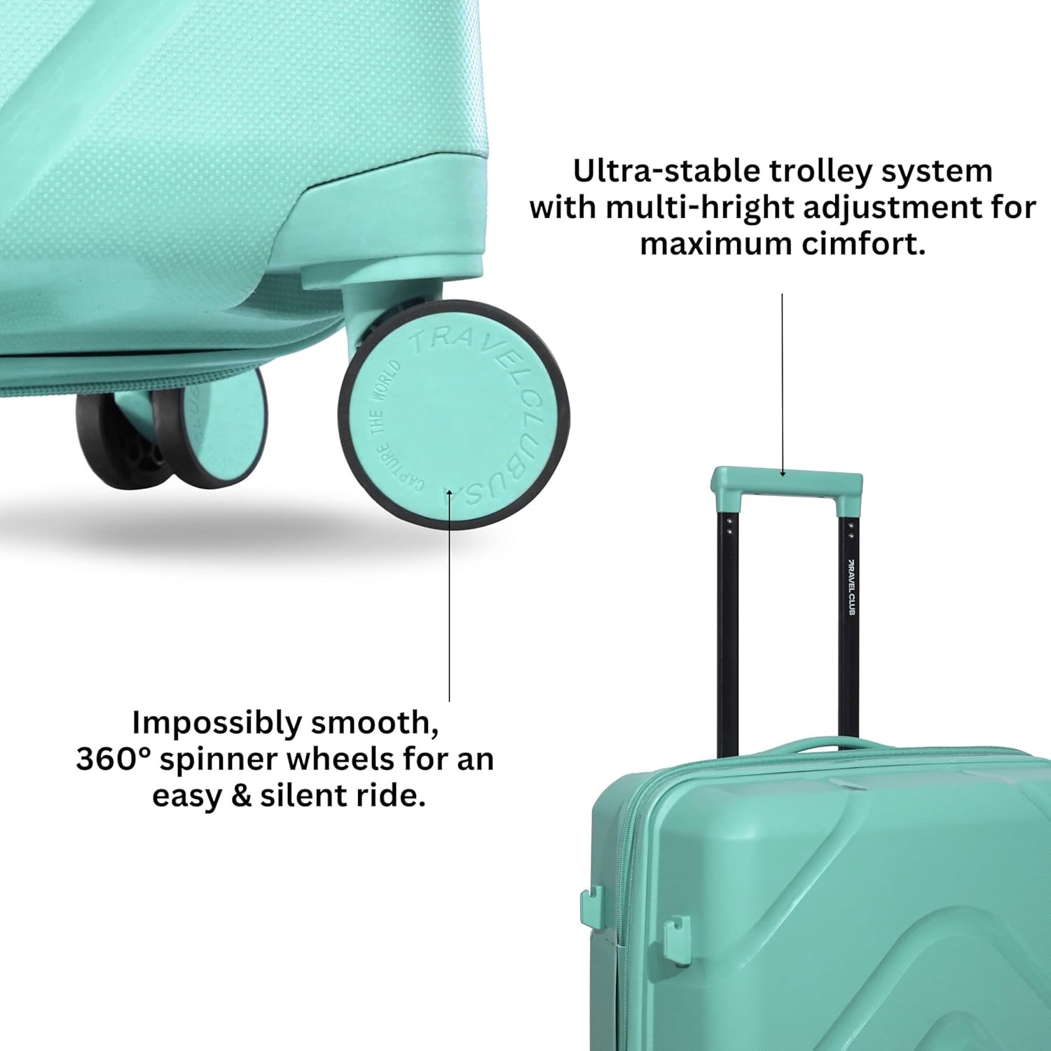 71kmi97uv3l. sl1500 TRAVEL CLUB – Moscow Hard-Sided Polypropylene Cabin Luggage 22 Inch |61cm Lightest Trolley Bag with 8 Strong Wheel | Trolley Bag for Travel | Mint Green