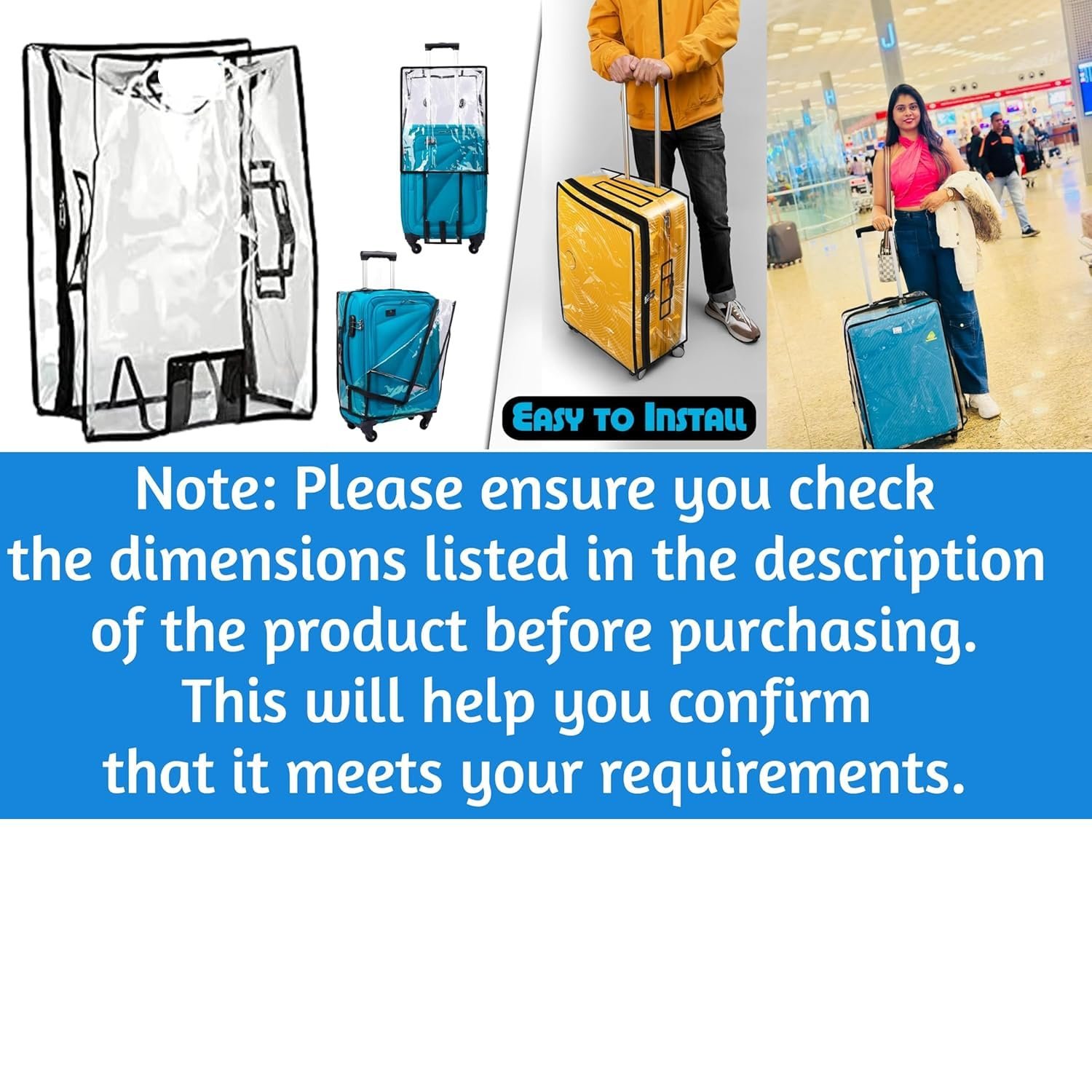 71lvyq sl. sl1500 Suitcase Cover for Hard Luggage | 28 Inch Transparent PVC Fabric Trolley Bag Cover with Zipper | Waterproof Dustproof Travel Bag Protector 70x49x33 cm