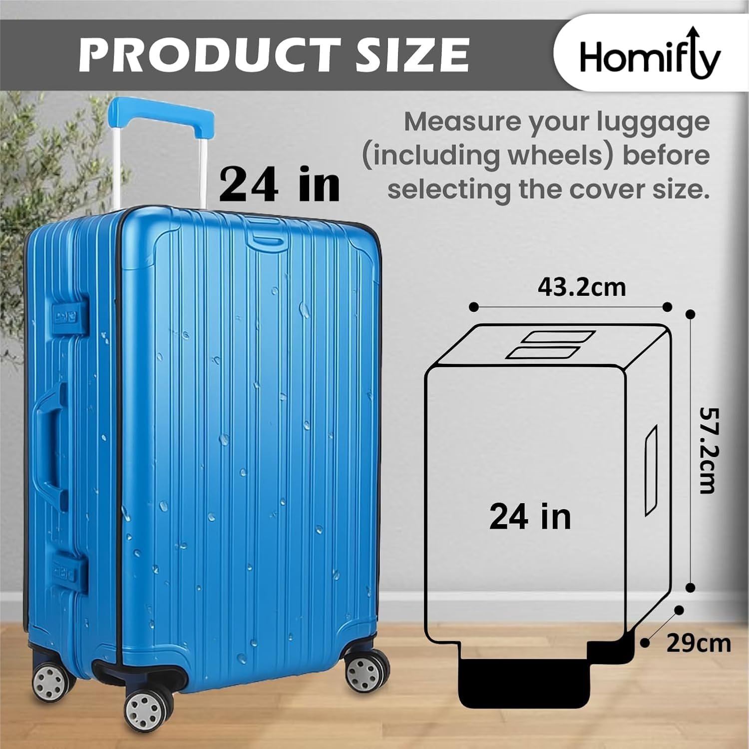 71n4fb uevl. sl1500 Set of 1 Trolley Bag Cover/Suitcase Bag Cover/Waterproof Dustproof Luggage/Zippered Clear PVC Suitcase Covers Protectors – (24 inch)