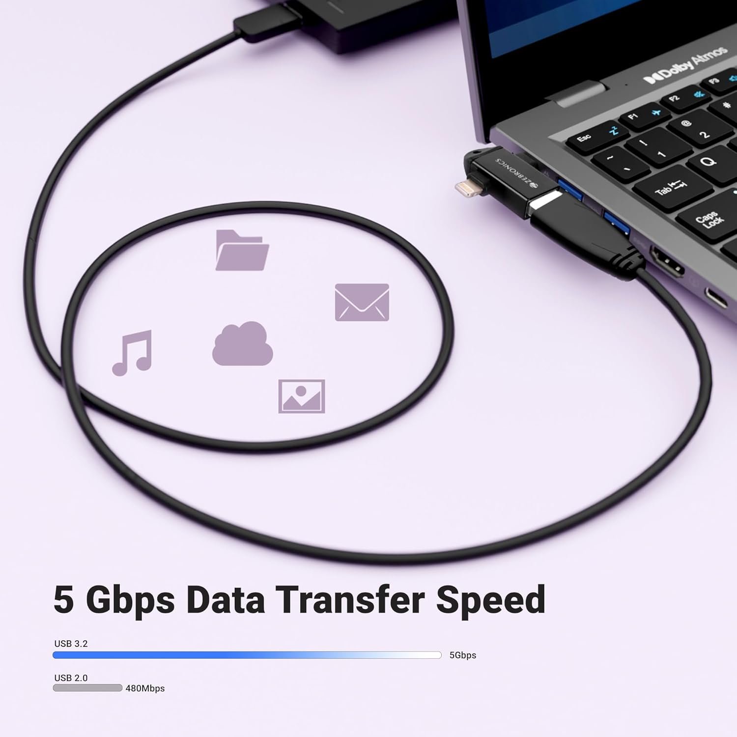 71po1nja6ll. sl1500 ZEBRONICS OTG2, 2 in 1 Lightning | Type C – USB OTG Converter, USB 3.0, Backward Compatible, Speeds Upto 5Gbps, Compatible with iPhone, iPad, Android, Laptop