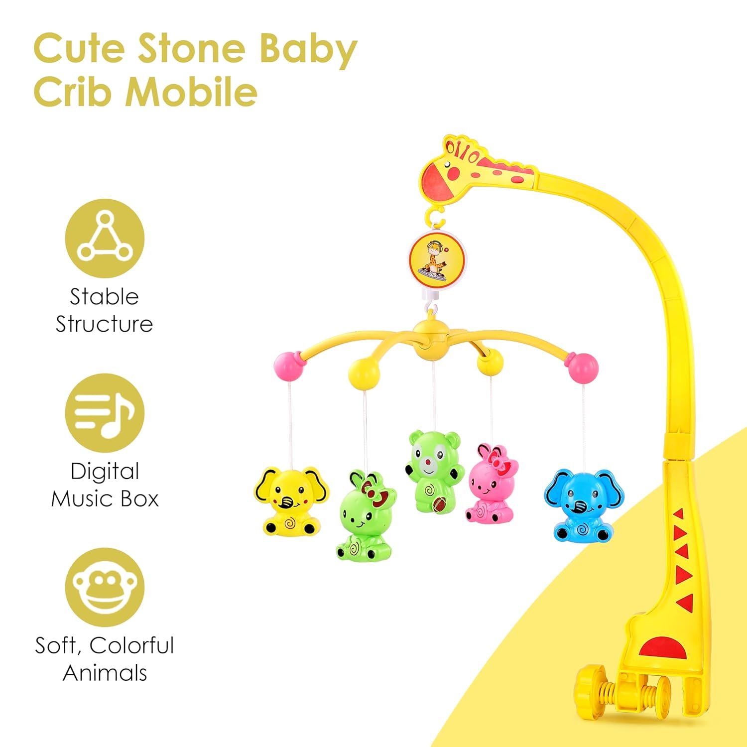 71yt5ofjecl. sl1500 BabyGo Rotating Giraffe Musical Crib Cot Mobile | Hanging Jhoomer Rattle Toy for Baby Cradle, Infant Bed & Nursery Decoration | Newborn Soothing & Early Development Toy (Yellow)