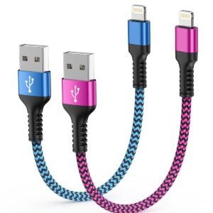 Short iPhone Charger Cord, USB A to Lightning Cable 1FT/2Pcs [Apple MFI Certified] Braided Fast Charging Wire Data Line for iPhone 14 Pro Max 13 12 Pro/11/XS/XR/X/SE/8 Plus/7/6s, iPad Mini/Air for Car