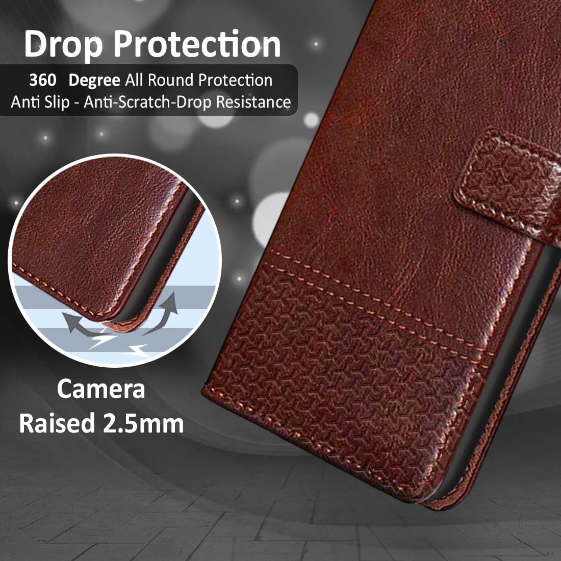 71emjo0xy2l. sl1100 Fashionury Flip Back Case for Samsung Galaxy A06 5G | Designer Button | Genuine Leather Finish | Inbuilt Pockets & Stand | Flip Cover Back Case for Samsung Galaxy A06 5G (Brown)