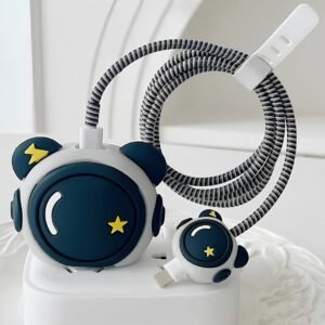 Skysia Wire Saver Charger Case for Apple 18W & 20W – 3D Astronaut Design, Silicone Charger Cover & Cable Protector, Full Protection & Fun Look (Astronaut Black)