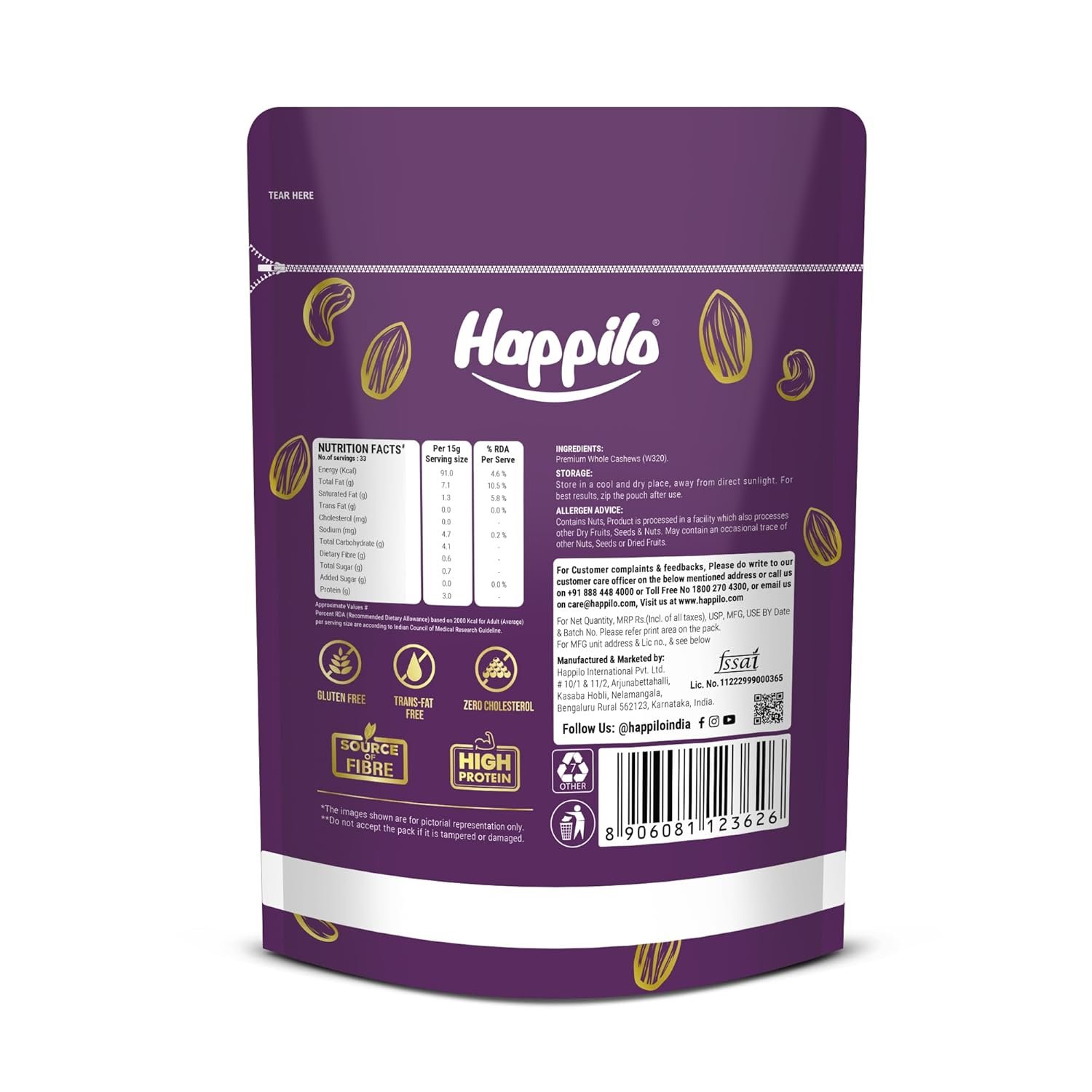 71hwpyax3l. sl1500 Happilo Premium Natural Whole Cashews 500g (Pack of 2) | Dry Fruits, Kaju, Healthy Snacks | Unsalted Cashew Nuts | Crunchy, Nutritious & Delicious Nuts | Rich in Protein, Magnesium & Phosphorus