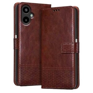 Fashionury Flip Back Case for Samsung Galaxy A06 5G | Designer Button | Genuine Leather Finish | Inbuilt Pockets & Stand | Flip Cover Back Case for Samsung Galaxy A06 5G (Brown)