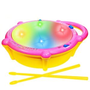 VGRASSP Flash Drum Toy with 2 Mallets for Kids | Multicolor 3D Lights | Dynamic Musical Instrument | Toy for Baby and Toddlers | Battery Operated Toy | for 2 3 4 5 6 Year Old Boys & Girls