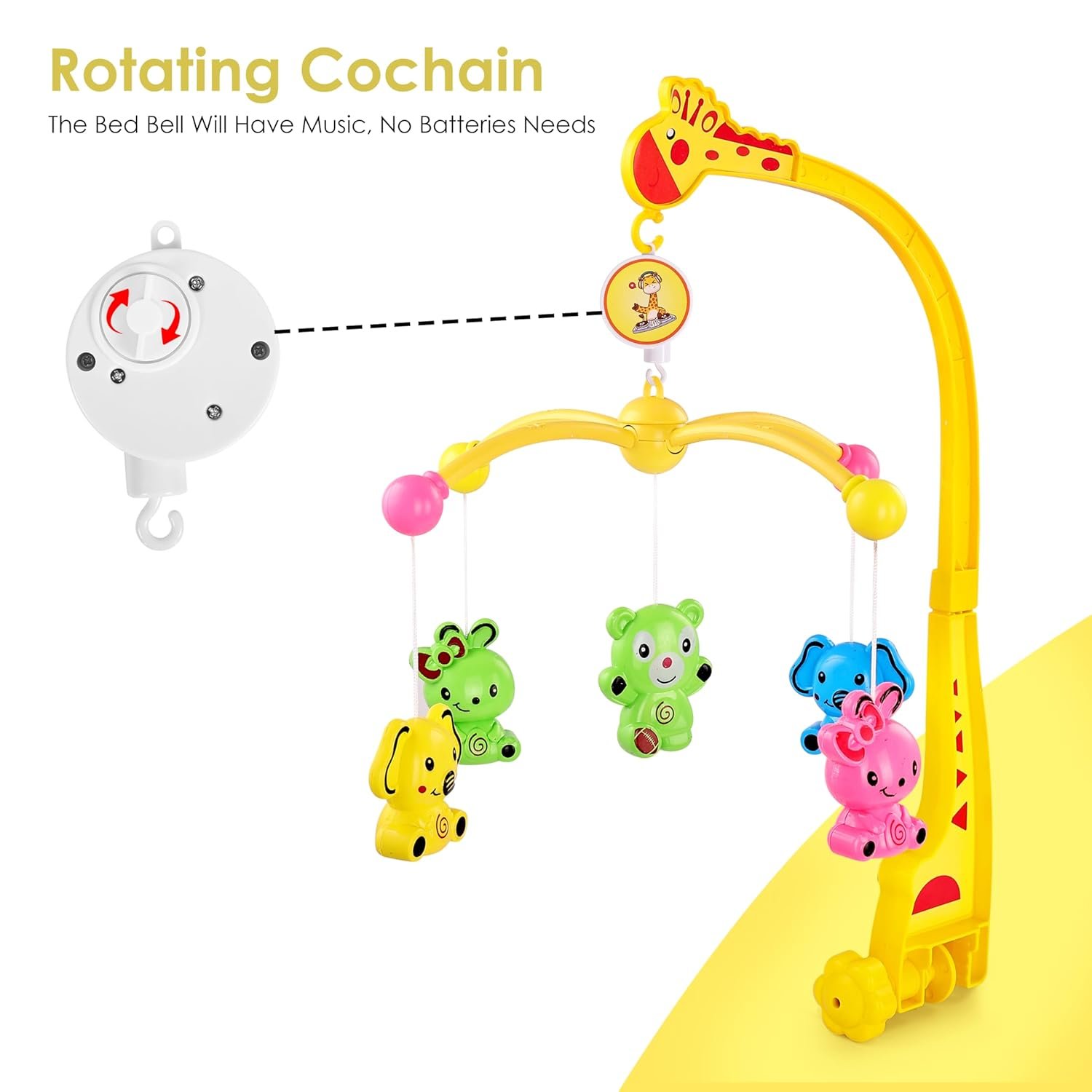 71ranh8vigl. sl1500 BabyGo Rotating Giraffe Musical Crib Cot Mobile | Hanging Jhoomer Rattle Toy for Baby Cradle, Infant Bed & Nursery Decoration | Newborn Soothing & Early Development Toy (Yellow)