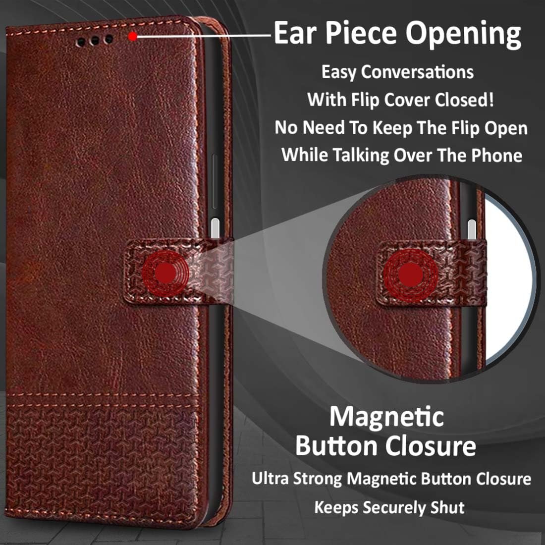 71roahnbijl. sl1100 Fashionury Flip Back Case for Samsung Galaxy A06 5G | Designer Button | Genuine Leather Finish | Inbuilt Pockets & Stand | Flip Cover Back Case for Samsung Galaxy A06 5G (Brown)