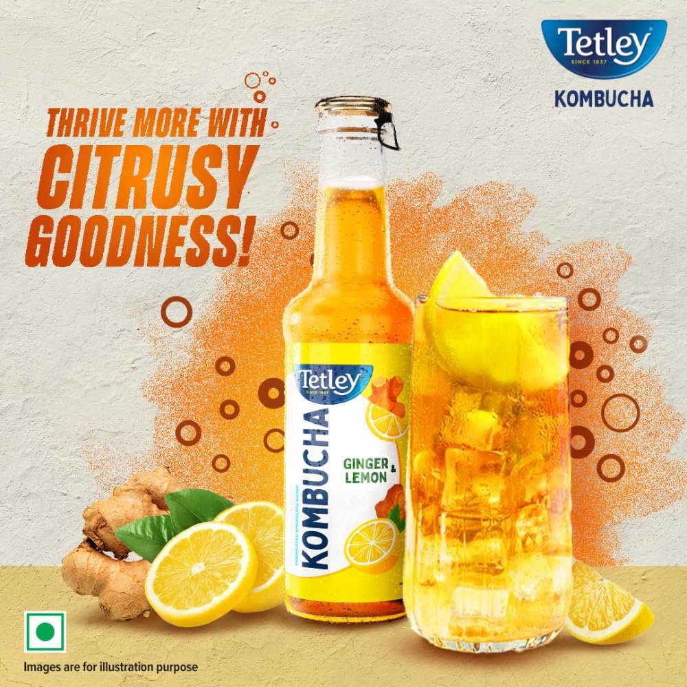 71tr2c3chkl. sl1000 Tetley Kombucha Ginger Lemon, Fermented Tea, With Live Culture, Rich in Antioxidants, 265ml