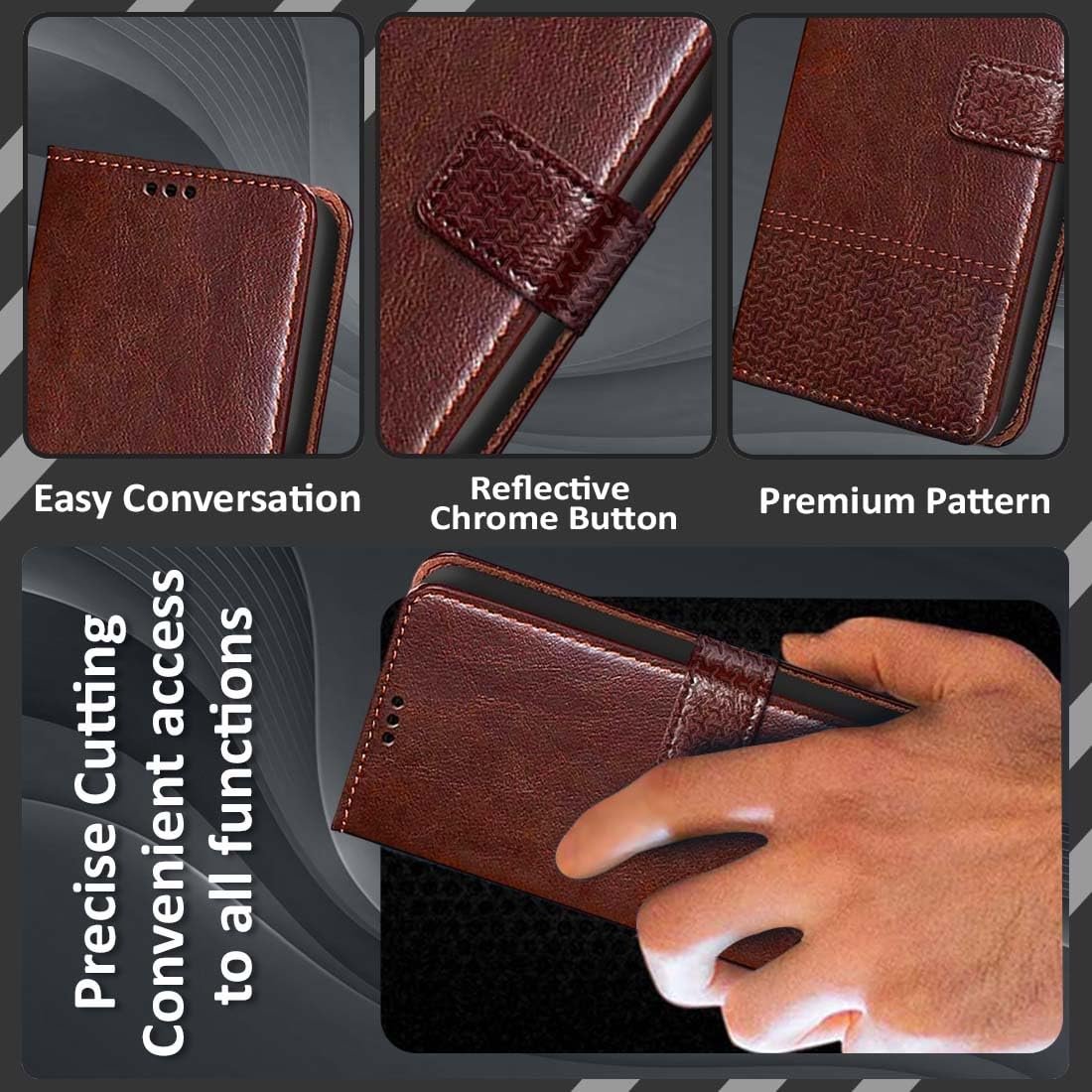 71v o65hool. sl1100 Fashionury Flip Back Case for Samsung Galaxy A06 5G | Designer Button | Genuine Leather Finish | Inbuilt Pockets & Stand | Flip Cover Back Case for Samsung Galaxy A06 5G (Brown)