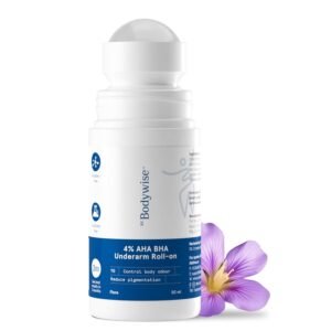Be Bodywise 4% Aha Bha Underarm Roll On, 2% Lactic, 1% Mandelic and 1% Salicylic Acid, Controls Odour & Reduces Pigmentation, 0% Alcohol & 0% Aluminium, Flora Fragrance, 50ml