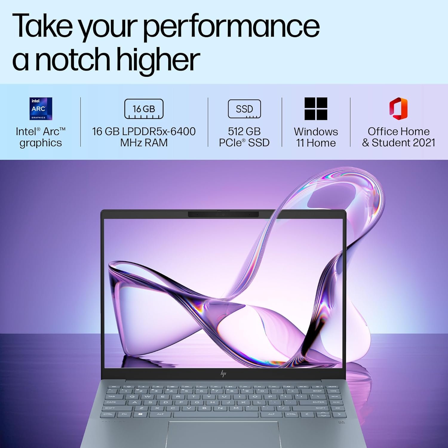 71xyitkiial. sl1500 HP Pavilion Plus AI Laptop, Intel Core Ultra 5 125H, 10-12 Tops, 16GB LPDDR5x, 512GB SSD, 14-inch(35.6cm) 300 nits, WQXGA, Intel Arc Graphics, 5MP IR Camera (Win 11, Office 21, Blue, 1.44kg) ew1082TU