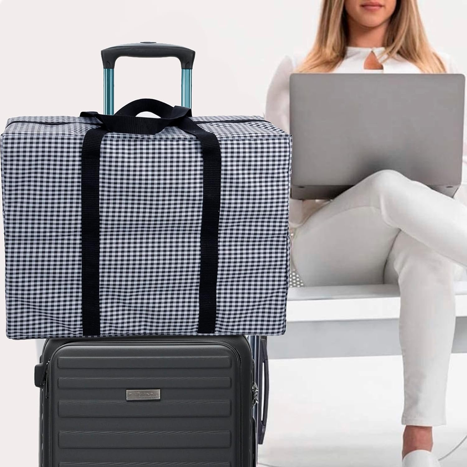 81dwdpnaqbl. sl1500 Storite Rexine 21 Cm Foldable Faux Leather Travel Duffle Bag Large Capacity Folding Lightweight Overnight Carry-On Duffel In Trolley With Handle Travel Luggage Bag For Women (Black,50 X 21X 38 Cm)