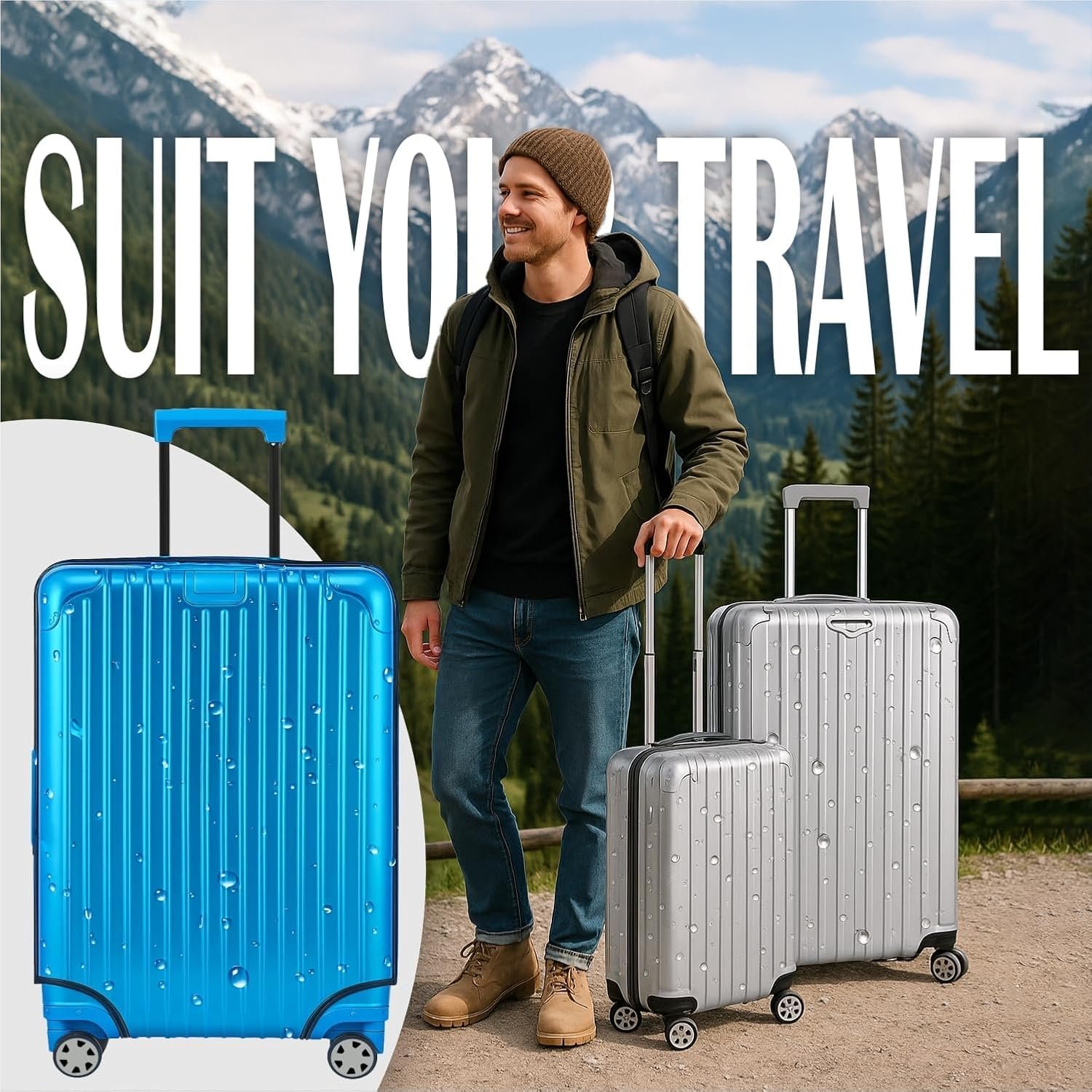 81spcbcalwl. sl1500 Set of 1 Trolley Bag Cover/Suitcase Bag Cover/Waterproof Dustproof Luggage/Zippered Clear PVC Suitcase Covers Protectors – (24 inch)