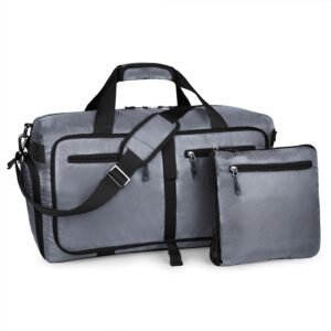 FATMUG Light Foldable Duffel Bag for Travel, Packing and Storage - Men and Women - (60L, Grey)